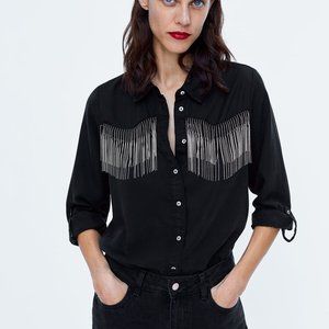 Zara Metallic Fringe Button Down Shirt - NWT